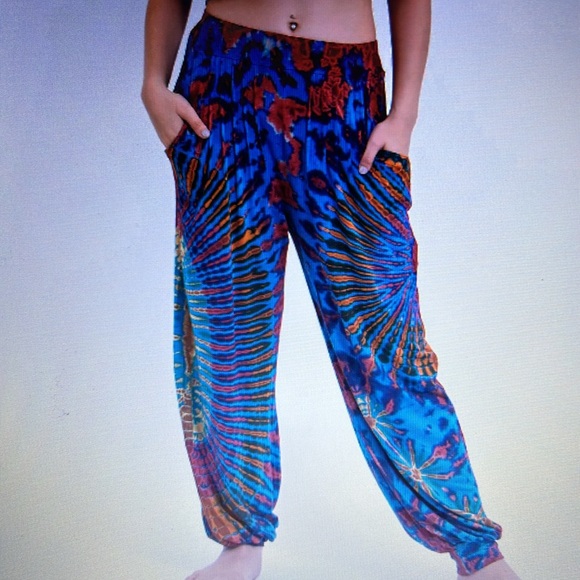 Harem Pants side Pockets Drop Crotch Tie Dye Baggy Bohemian Hippie Yoga NWTags - Picture 1 of 8